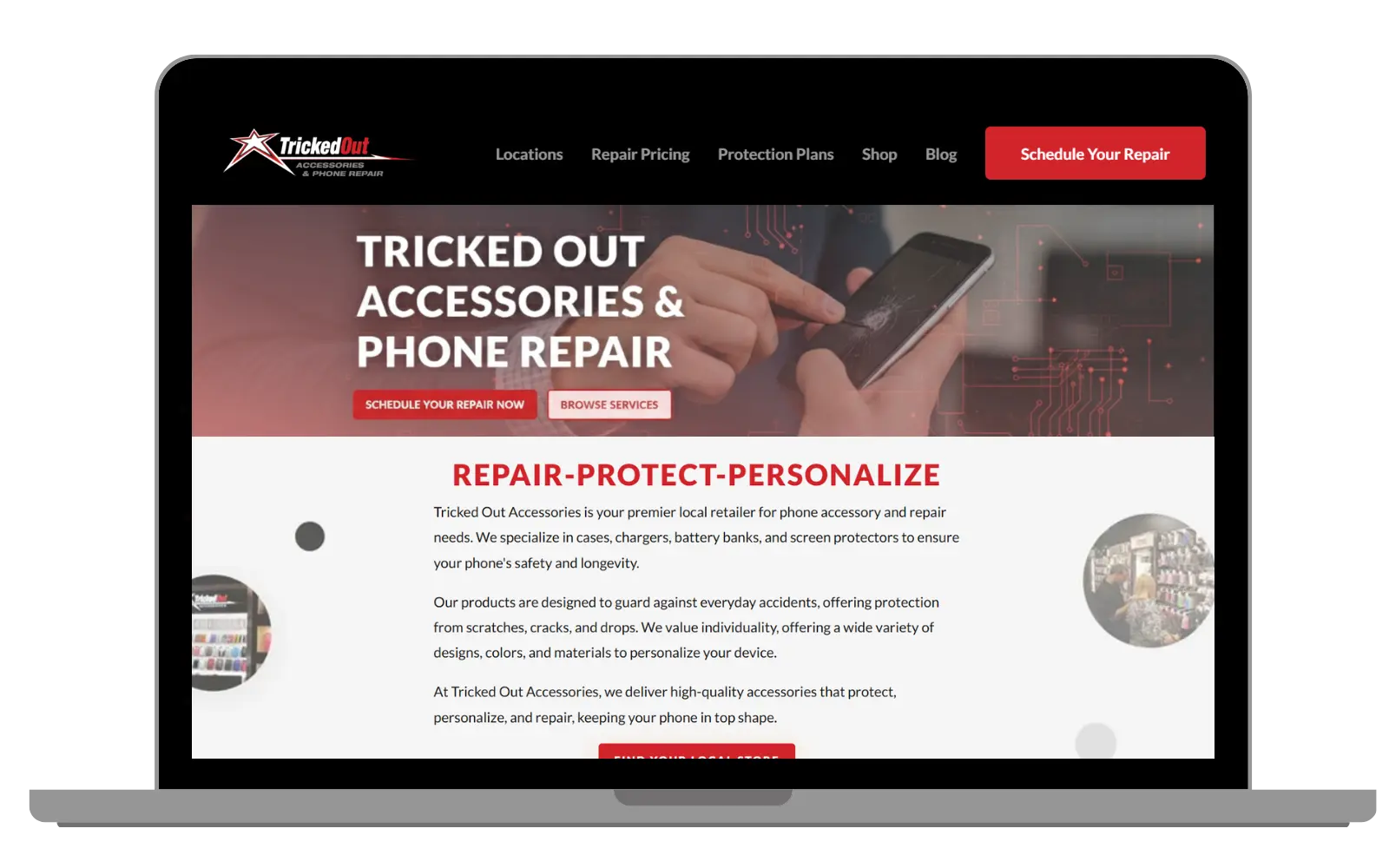 Tricked Out Online website on a laptop mockup.